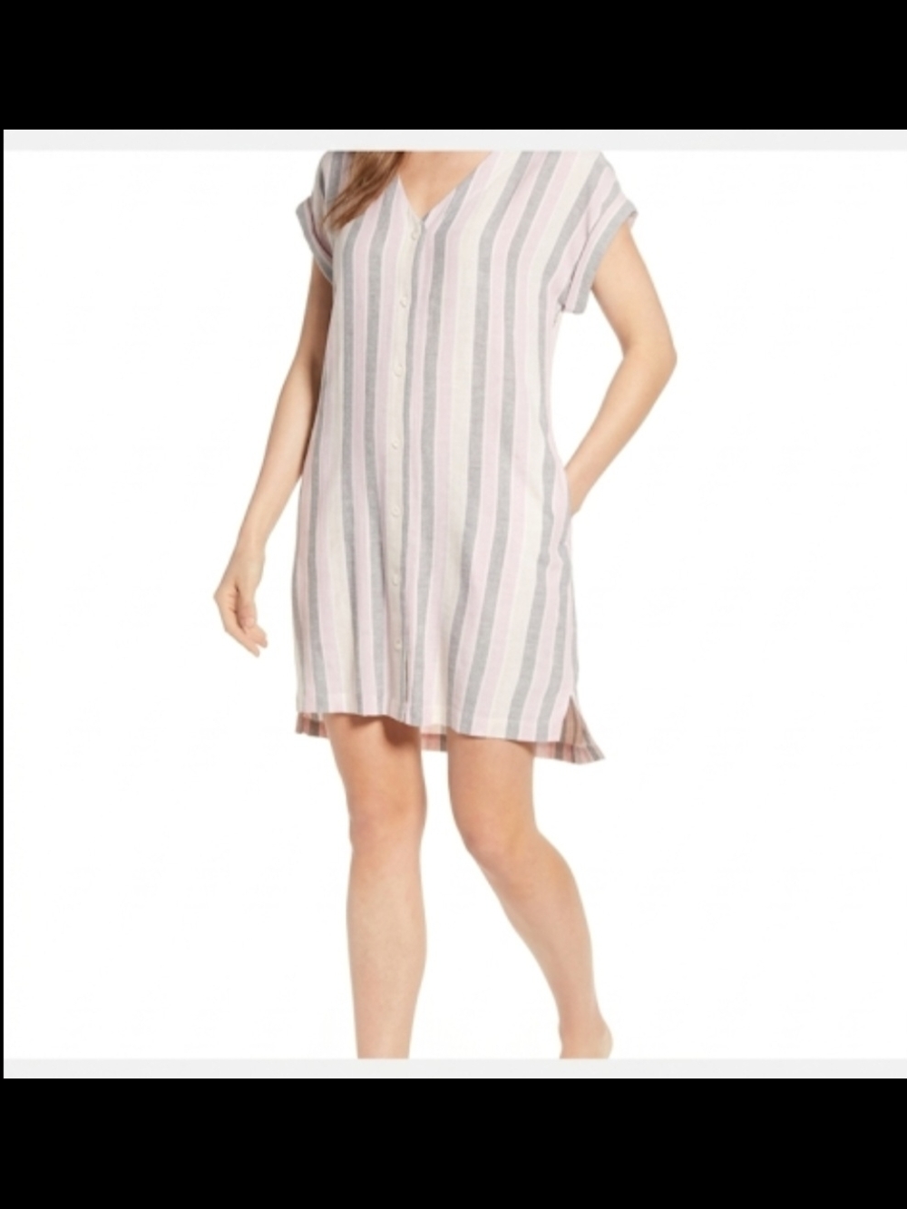 Caslon Striped Button-Front Dress in Pink & Taupe